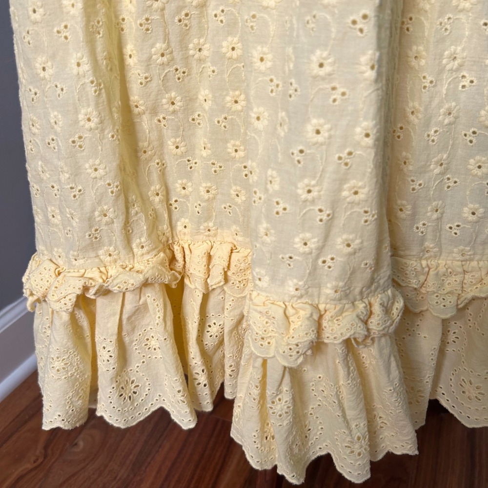 Altar'd State Yellow Eyelet Strapless Maxi Dress Smocked Ruffle ASWD-261-009 L - Picture 4 of 11